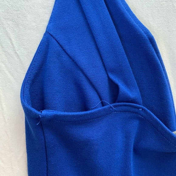 Blue V-neck Fit and Flare Dress - Picture 5 of 5